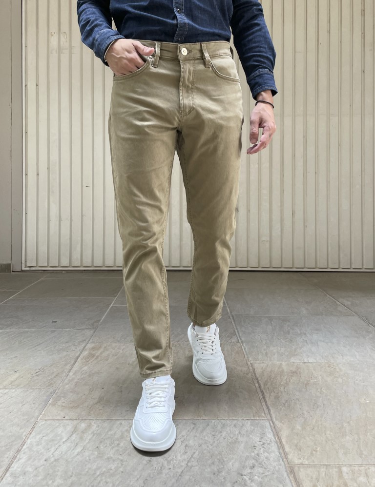 Ανδρικό μπεζ Loose τζιν καπαρντίνα πεντάτσεπο με φερμουάρρ GB5628 φωτογραφία